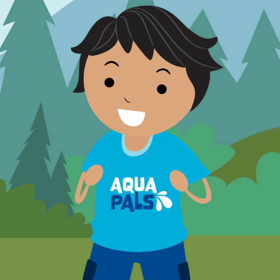 graphic of a child wearing a JEA Aqua Pals t-shirt.