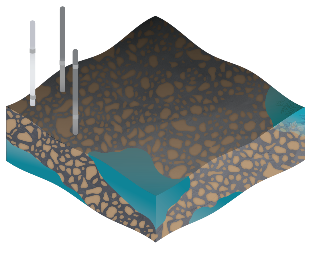 graphic showing the H2.0 facility pipes through the first layer of soil
